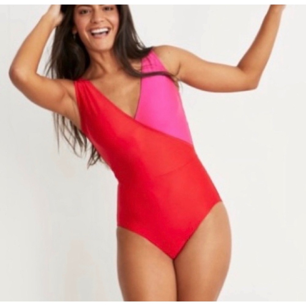 Hermoza Vera Poppy Colorblock Pink Red 1pc Swimsuit 6 Small